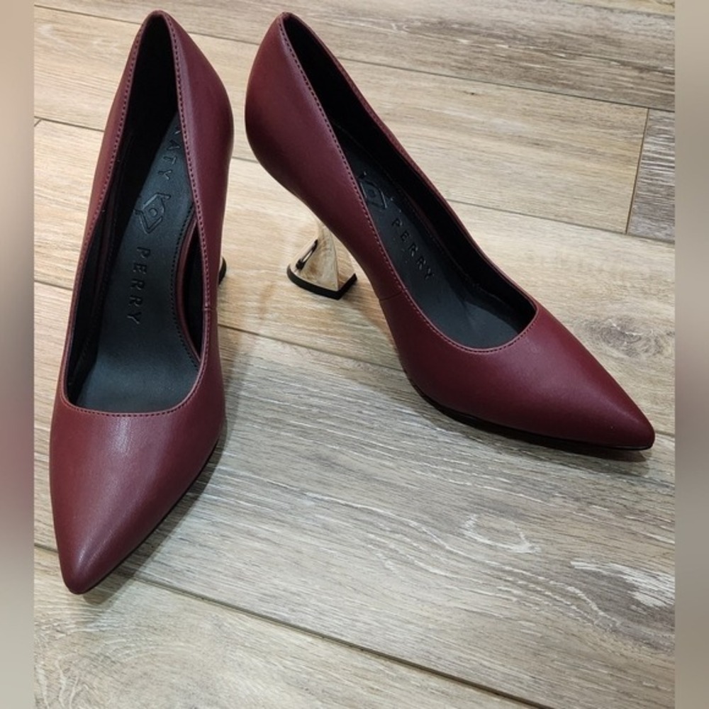Katy Perry Women's Maroon Chunky Heels with Silver Accents Size 7.5